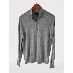 Patrick Assaraf 1/4 Zip Sweater Fine Merino Wool Pullover in Heather Gray Size M